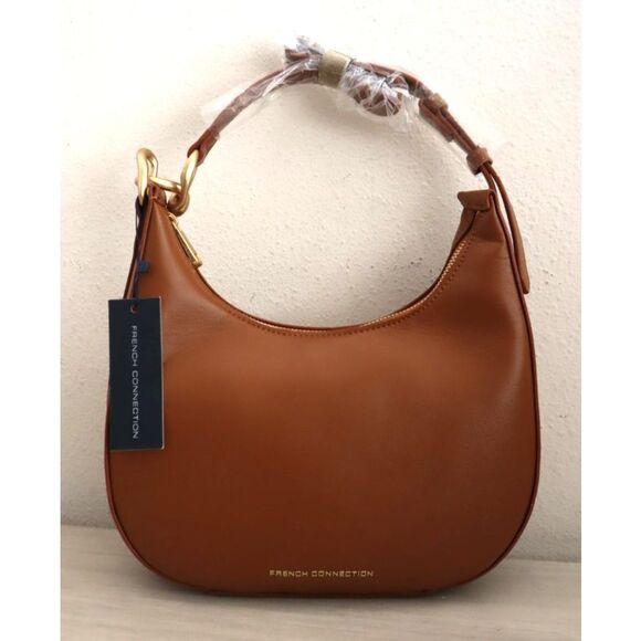 French Connection Cognac PU Leather Moritz Textured Smooth Hobo Shoulder Bag - Picture 8 of 14